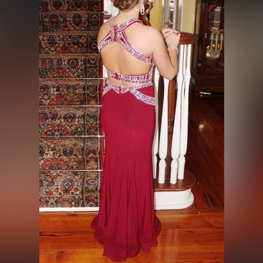 Size 6, burgundy two-piece dress. - Picture 3 of 3
